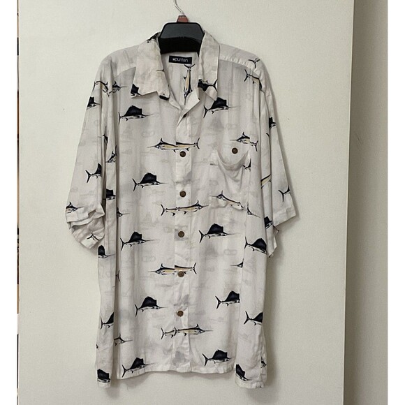 Vintage Puritan Button Down Short Sleeve Fish Camp Shirt Mens XL All Over Print - Picture 1 of 6
